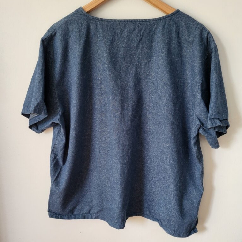 Vintage GREAT CAVALIER By St.Paul Denim Blue Raw Silk Short Sleeve Top - Picture 4 of 5